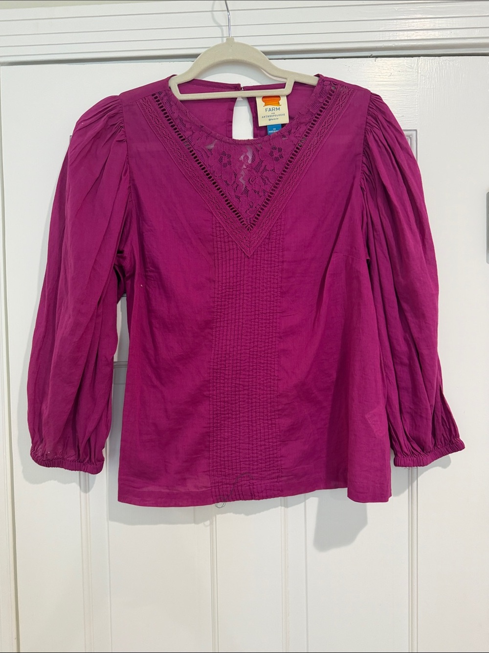 FARM Rio Fuchsia Lace-Trim V-Neck Blouse